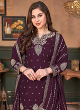 Load image into Gallery viewer, Purple Heavy Embroidered Stylish Palazzo Suit fashionandstylish.myshopify.com
