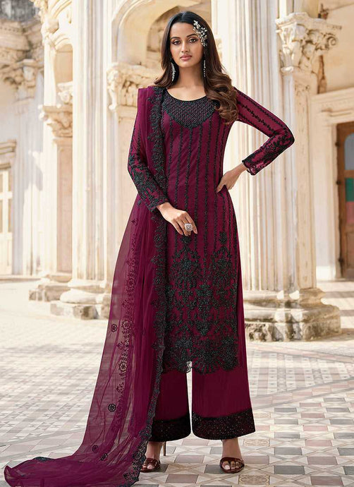 Purple Heavy Embroidered Stylish Palazzo Suit fashionandstylish.myshopify.com