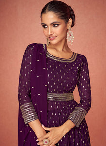 Purple Heavy Embroidered Stylish Sharara Suit