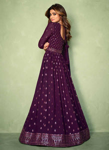 Purple Sequins Embroidered Jacket Style Anarkali Suit fashionandstylish.myshopify.com
