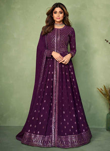 Purple Sequins Embroidered Jacket Style Anarkali Suit fashionandstylish.myshopify.com