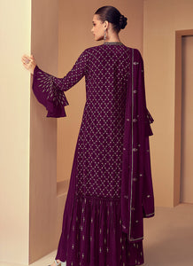 Purple Sequins Embroidered Jacket Style Designer Suit
