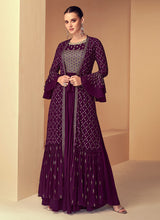 Load image into Gallery viewer, Purple Sequins Embroidered Jacket Style Designer Suit
