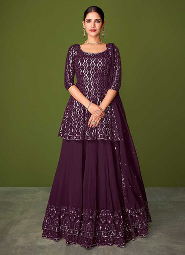 Purple Sequins Embroidered Lehenga Style Designer Suit fashionandstylish.myshopify.com