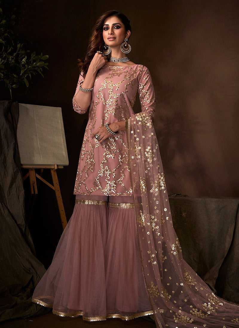 Purple Sequins Work Embroidered Gharara Style Suit fashionandstylish.myshopify.com