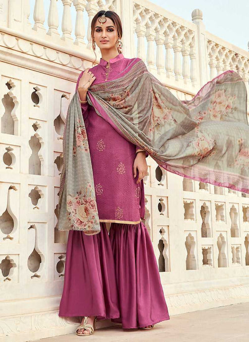 Purple Silk Work Embroidered Gharara Style Suit fashionandstylish.myshopify.com