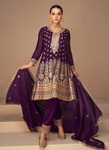 Load image into Gallery viewer, Purple and Gold Embroidered Fashionable Pant Style Suit
