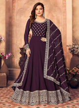 Load image into Gallery viewer, Purple and Gold Embroidered Flaire Anarkali Suit fashionandstylish.myshopify.com
