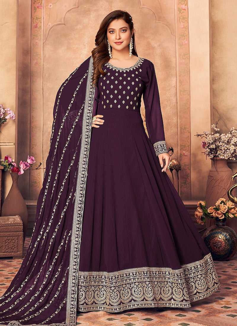 Purple and Gold Embroidered Flaire Anarkali Suit fashionandstylish.myshopify.com
