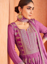 Load image into Gallery viewer, Purple and Gold Embroidered Gown Style Anarkali Suit fashionandstylish.myshopify.com

