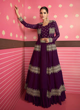 Load image into Gallery viewer, Purple and Gold Embroidered Jacket Style Lehenga
