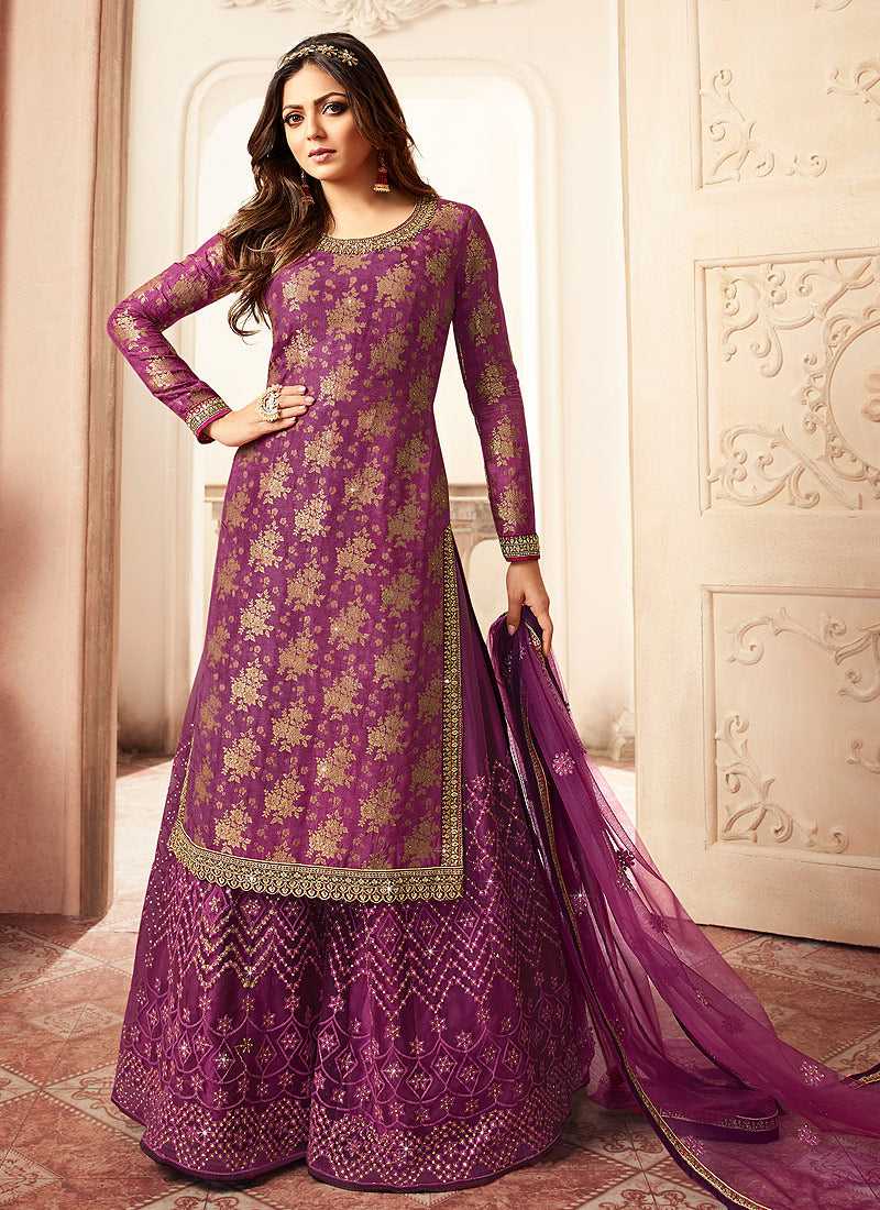 Purple and Gold Embroidered Sharara Style Suit fashionandstylish.myshopify.com