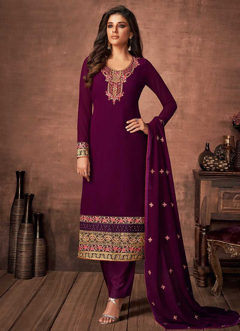 Purple and Gold Embroidered Straight Pant Style Suit fashionandstylish.myshopify.com