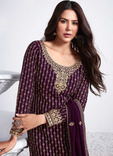 Load image into Gallery viewer, Purple and Gold Embroidered Stylish Pant Suit fashionandstylish.myshopify.com
