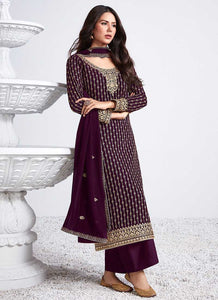 Purple and Gold Embroidered Stylish Pant Suit fashionandstylish.myshopify.com