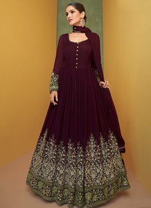 Purple and Gold Heavy Embroidered Anarkali Suit
