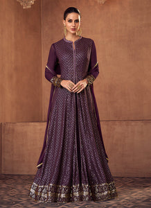 Purple and Gold Heavy Embroidered Lehenga Suit