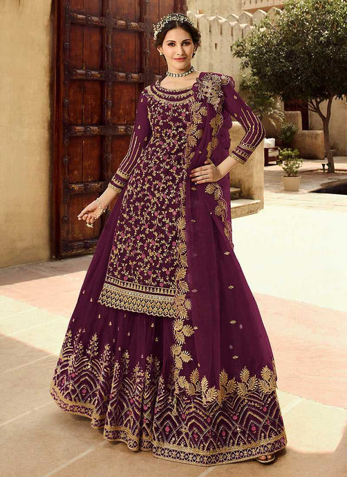 Purple and Gold Heavy Embroidered Lehenga fashionandstylish.myshopify.com