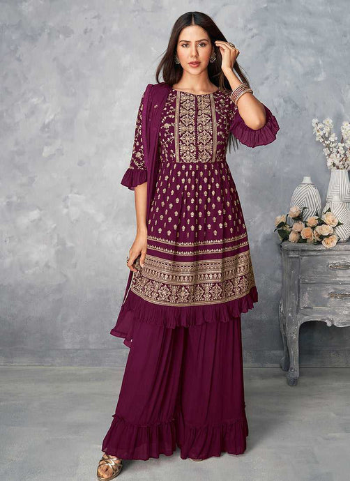 Purple and Gold Heavy Embroidered Stylish Palazzo Suit fashionandstylish.myshopify.com