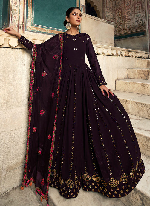 Purple and Gold Sequin Embroidered Anarkali