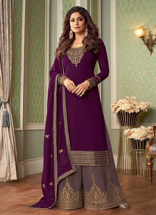 Purple and Grey Embroidered Sharara Style Suit fashionandstylish.myshopify.com