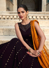 Load image into Gallery viewer, Purple and Mustard Sequin Embroidered Anarkali
