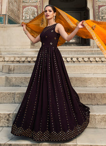 Purple and Mustard Sequin Embroidered Anarkali