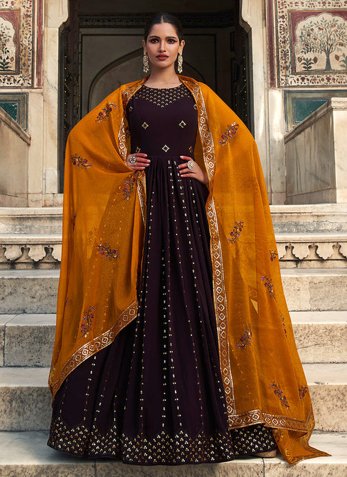 Purple and Mustard Sequin Embroidered Anarkali