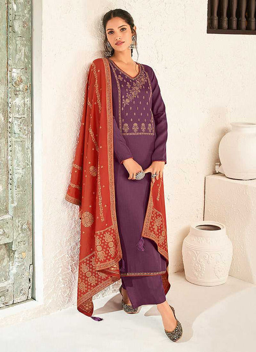 Purple and Orange Splendid Embroidered Pant Style Suit fashionandstylish.myshopify.com