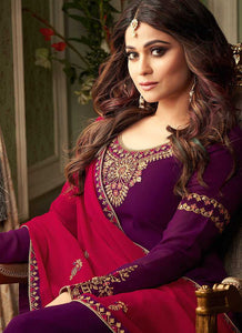 Purple and Pink Embroidered Sharara Style Suit fashionandstylish.myshopify.com