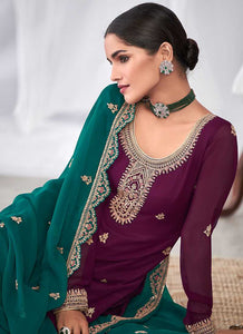 Purple and Teal Embroidered Palazzo Suit fashionandstylish.myshopify.com