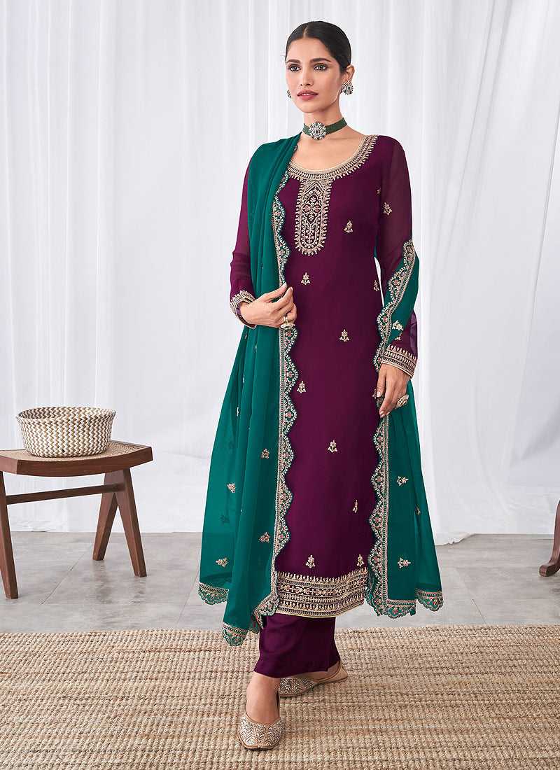 green purple combination dress This unique combination of deep purple contrasted with this sage green dupatta with embroidery as elegant as this one is the one for you!, @rups_boutique