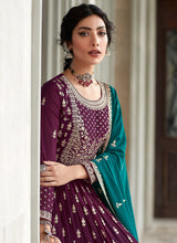 Load image into Gallery viewer, Purple and Teal Heavy Embroidered Stylish Lehenga
