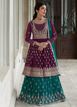 Load image into Gallery viewer, Purple and Teal Heavy Embroidered Stylish Lehenga
