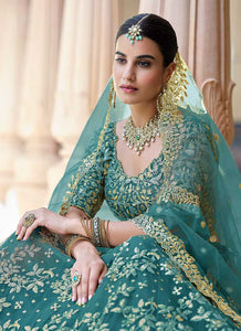 Rama Green Floral Embroidered Stylish Wedding Lehenga fashionandstylish.myshopify.com