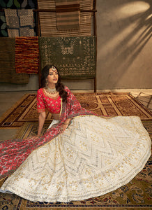 Red And White Stylish Embroidered Lehenga Choli