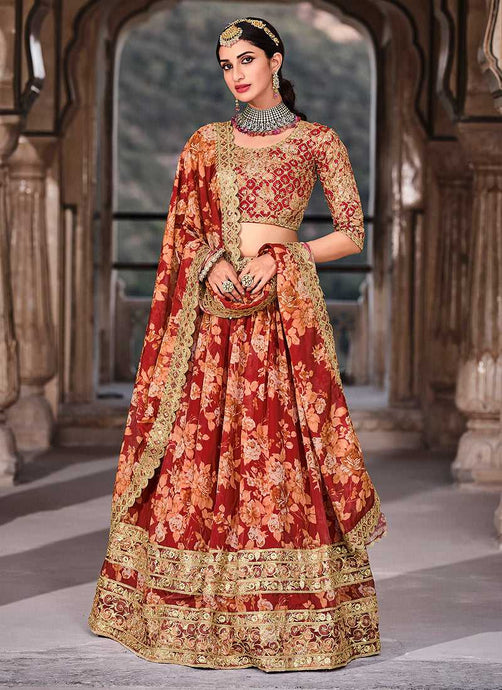 Red Heavy Embroidered Designer Lehenga Choli fashionandstylish.myshopify.com