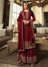 Load image into Gallery viewer, Red Color Heavy Embroidered Gharara Style Suit
