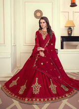 Load image into Gallery viewer, Red Colored Kalidar Embroidered Silk Voluptuous Gown fashionandstylish.myshopify.com
