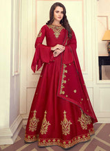 Load image into Gallery viewer, Red Colored Kalidar Embroidered Silk Voluptuous Gown fashionandstylish.myshopify.com
