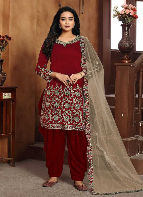 Red Embroidered Classic Punjabi Suit fashionandstylish.myshopify.com