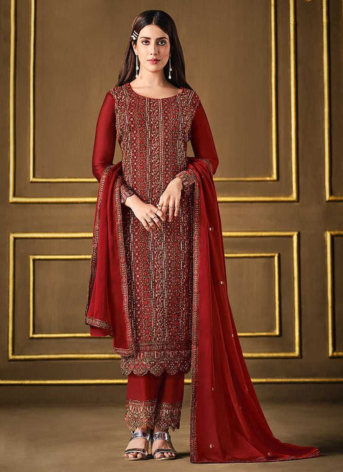 Red Embroidered Fashionable Pant Style Suit fashionandstylish.myshopify.com