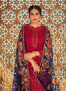 Red Embroidered Palazzo Style Suit fashionandstylish.myshopify.com