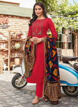 Load image into Gallery viewer, Red Embroidered Straight Pant Style Suit fashionandstylish.myshopify.com
