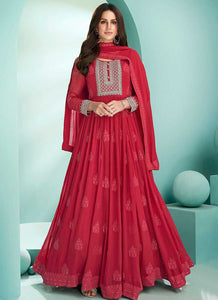 Red Embroidered Stylish Kalidar Anarkali Suit fashionandstylish.myshopify.com