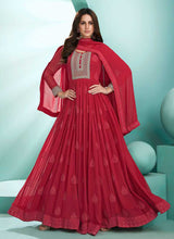 Load image into Gallery viewer, Red Embroidered Stylish Kalidar Anarkali Suit fashionandstylish.myshopify.com
