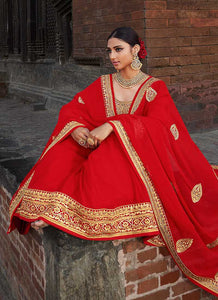 Red Embroidered Stylish Kalidar Gown Style Anarkali fashionandstylish.myshopify.com
