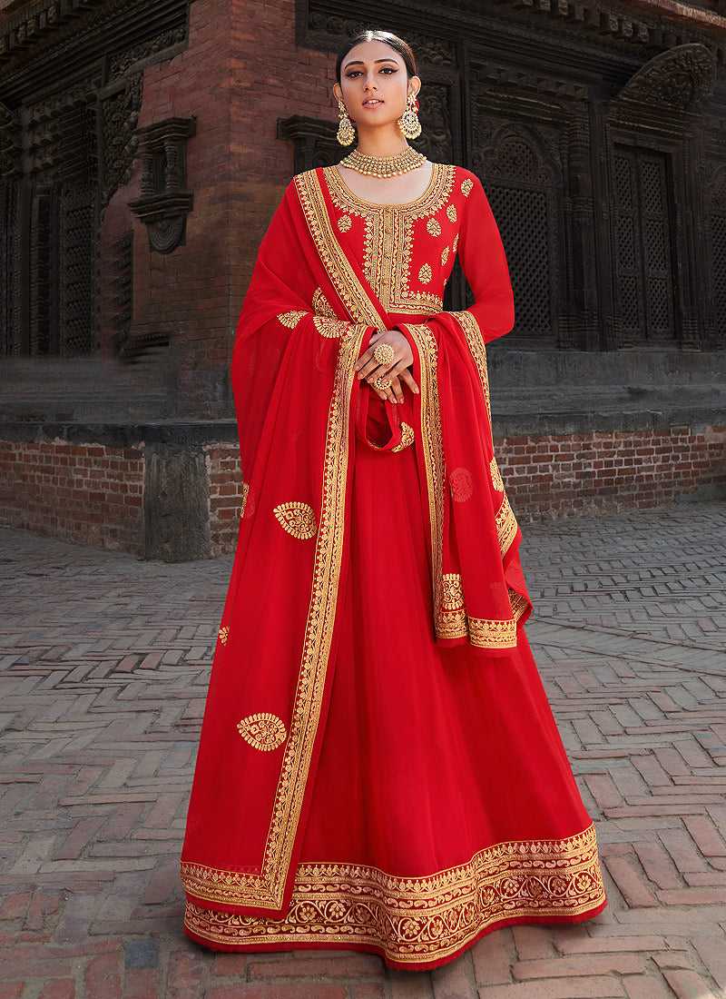 Red Embroidered Stylish Kalidar Gown Style Anarkali fashionandstylish.myshopify.com