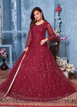 Load image into Gallery viewer, Red Floral Heavy Embroidered Gown Style Anarkali fashionandstylish.myshopify.com
