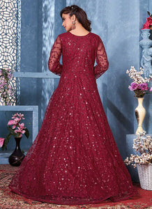 Red Floral Heavy Embroidered Gown Style Anarkali fashionandstylish.myshopify.com